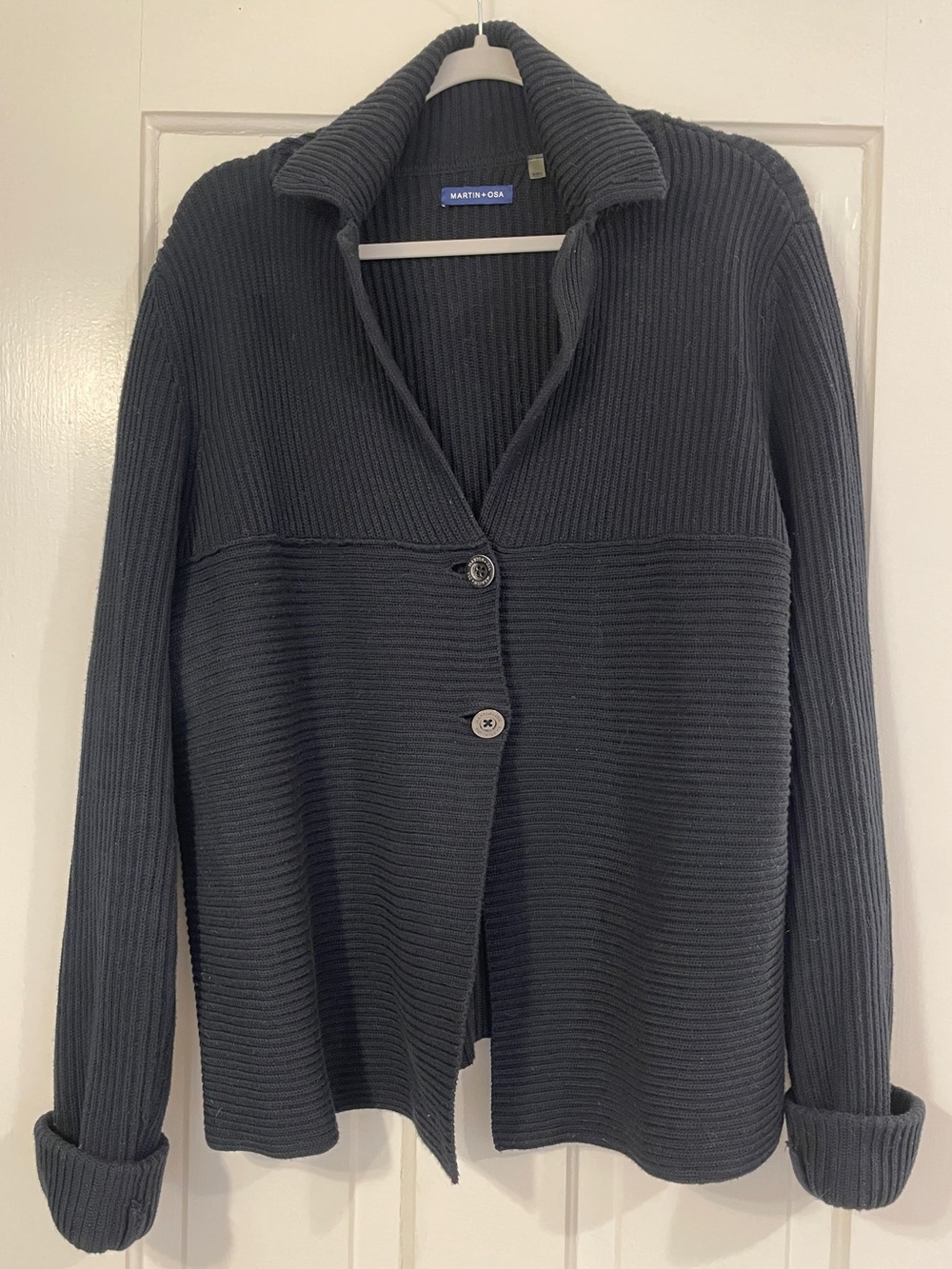 Martin + Osa Black Ribbed Button-Front Cardigan